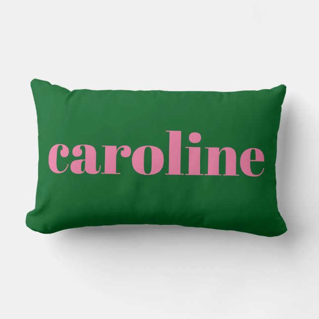 Coussin Rectangle Typographie Moderne Nom Personnalisé | Rose Vert (Recto)