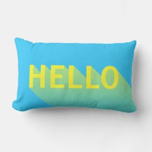 Coussin Rectangle Typographie moderne vibrant bleu et jaune Hello
