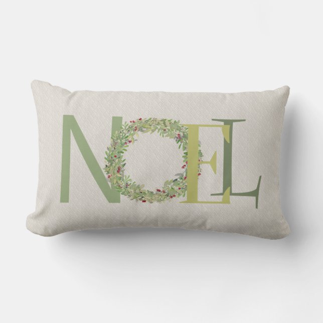 Coussin Rectangle typographie NOEL avec couronne de Noël (Recto)