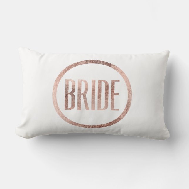 Coussin Rectangle Typographie rose de jeune mariée d'or de Faux chic (Recto)