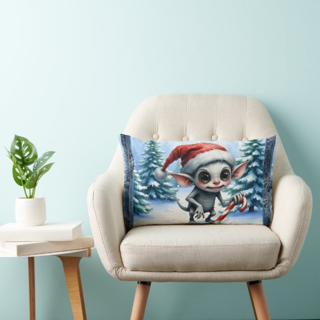 Coussin Rectangle Un elfe de Noël avec Sucre de canne. (Chaise)