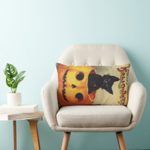 Coussin Rectangle Un joyeux Halloween par Ellen Clapsaddle, Chat Vin