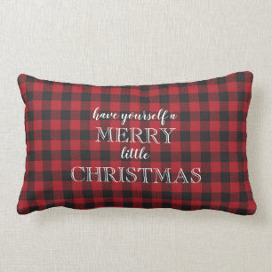 Coussin Rectangle Un joyeux petit Noël rouge noir Buffalo Check