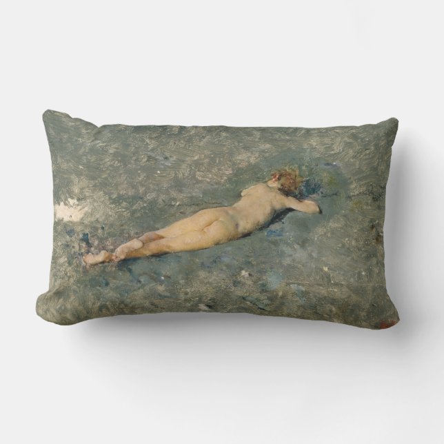 Coussin Rectangle Une femme bronzant sur la plage à Portici (Recto)