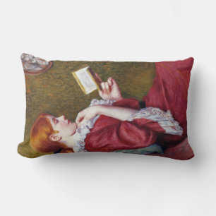 Coussin Rectangle Une jeune femme aux cheveux rouges lisant un bon l