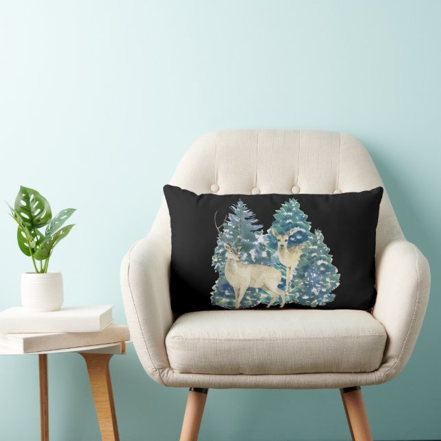 Coussin Rectangle Une Paire De Cerfs Dans La Forêt D'Hiver (Chaise)