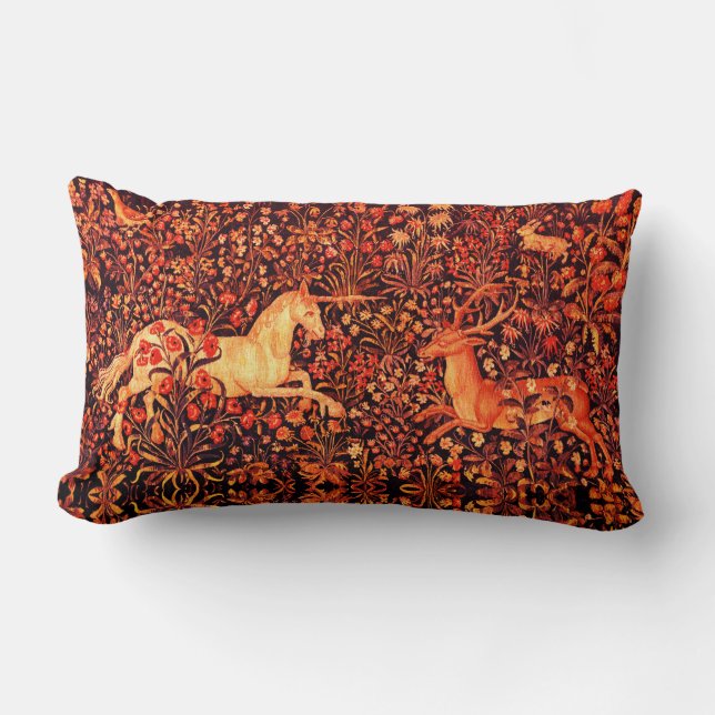 Coussin Rectangle UNICORN ET CERFS, FLEURS, ANIMAUX FORESTIERS Flora (Recto)
