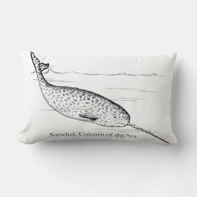 Coussin Rectangle Unicorne de baleine de Narwhal de la mer (Recto)