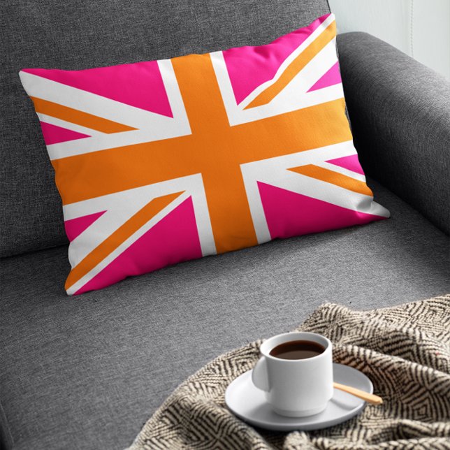 Coussin Rectangle Union Jack rose et orange (Créateur téléchargé)
