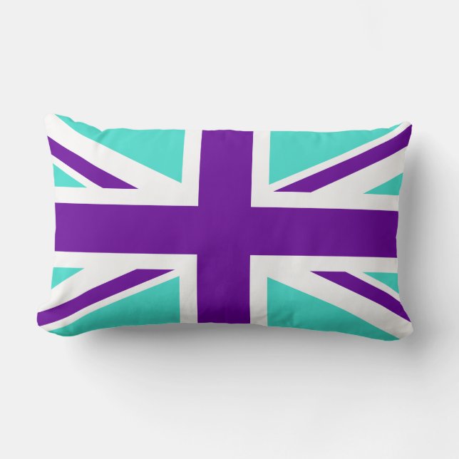 Coussin Rectangle Union Jack turquoise et violette (Recto)