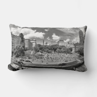 Coussin Rectangle Union Square NYC vue aérienne, N&B, vue fish eye