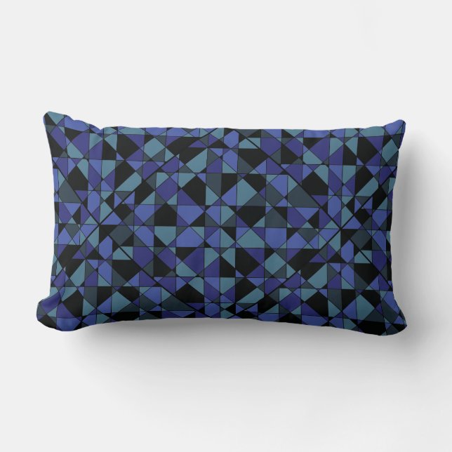 Coussin Rectangle Unique Gras Hip Géométrique Bleu Cyan Gris Noir (Recto)