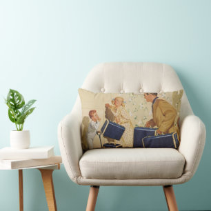 Coussin Rectangle Vacances en famille vintage, papa, enfants et vali