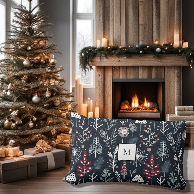 Coussin Rectangle Vacances rustiques modernes motif monogramme Noël (Modern rustic holiday pattern monogram Christmas Lumbar Pillow. Cosy pillow for the Holiday season.)