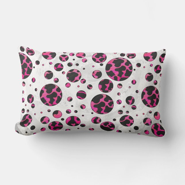 Coussin Rectangle Vache à pois Imprimé rose vif et noir (Recto)