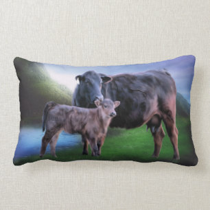 Coussin Rectangle Vache et veau de l'Angus noir