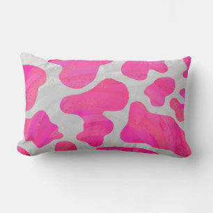Coussin Rectangle Vache Imprimé Rose Chaud et Blanc