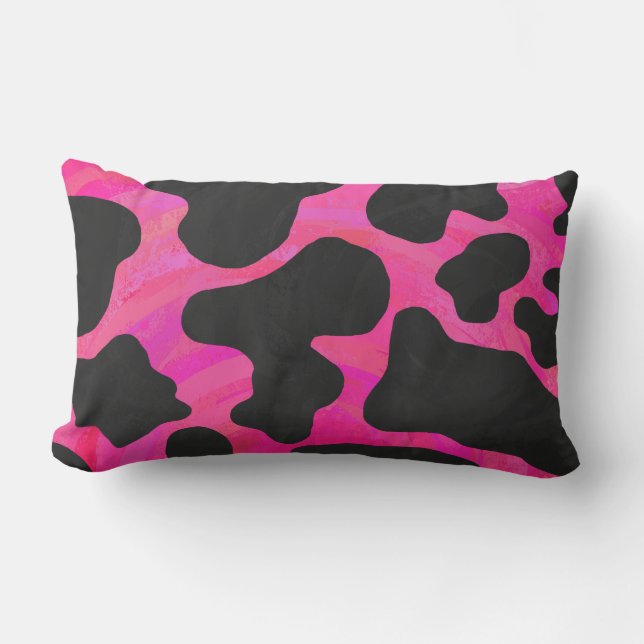 Coussin Rectangle Vache rose chaud et noir (Recto)