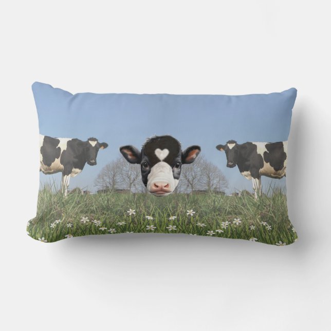 Coussin Rectangle Vaches de campagne et visage de vache personnalisa (Recto)