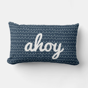 Coussin Rectangle Vague nautique Script moderne d'ahoy côtier