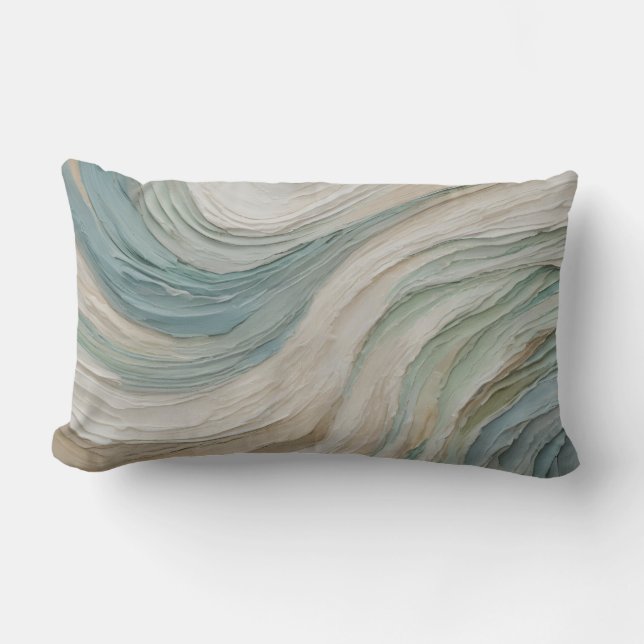 Coussin Rectangle Vagues Abstraites Bleu Vert Beige Côtières (Recto)