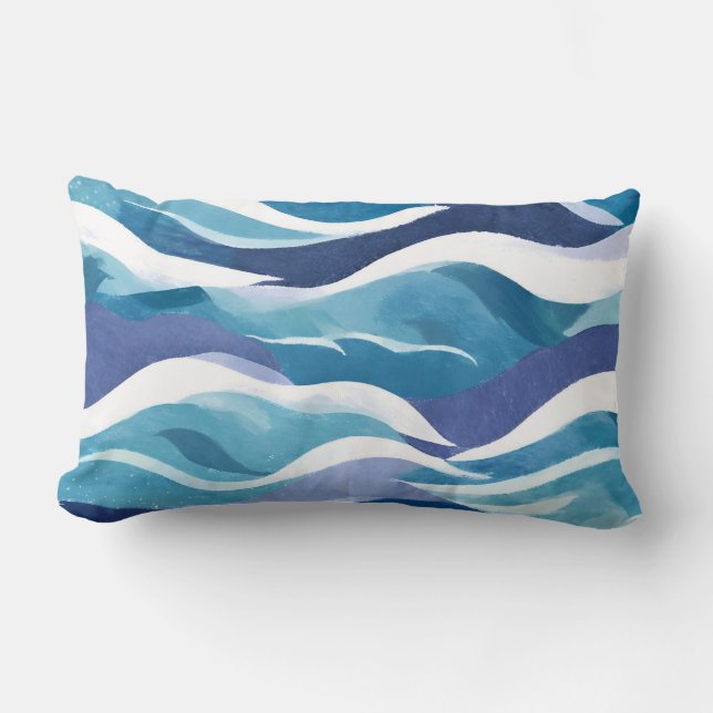 Coussin Rectangle Vagues d'océan bleu | Aquarelle moderne et simplis (Recto)