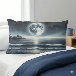 Coussin Rectangle Vagues océaniques éclairées par la lune et ciel no