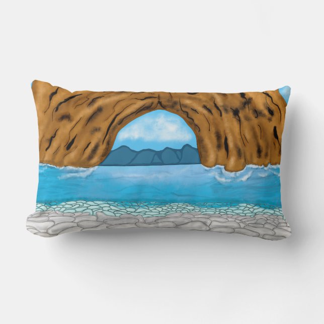 Coussin Rectangle Vagues océaniques et dessin de canyon (Recto)