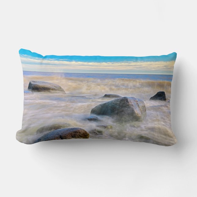 Coussin Rectangle Vagues se brisant sur les rochers du rivage (Recto)