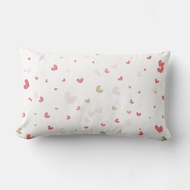 Coussin Rectangle Valentine Coeurs Rouge Rose & Or (Recto)