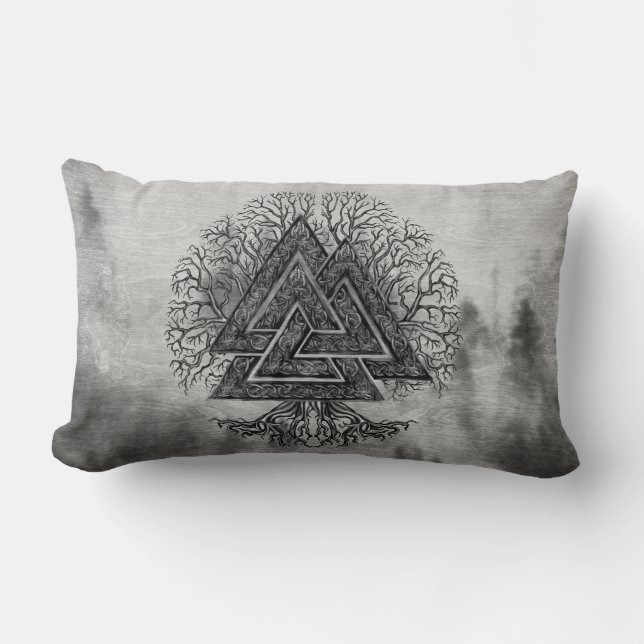 Coussin Rectangle Valknut et arbre de la vie Yggdrasil (Recto)