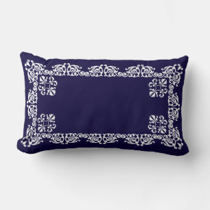 Coussin Rectangle Vecteur de dentelle blanche élégante sur bleu mari