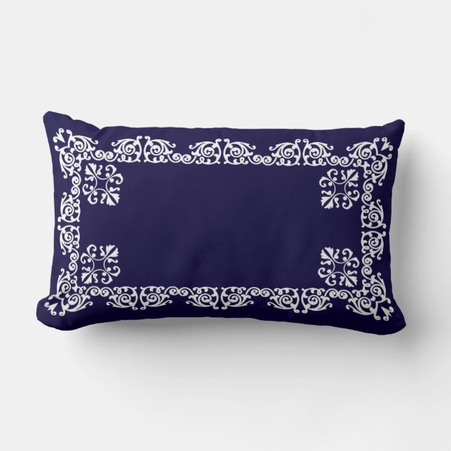 Coussin Rectangle Vecteur de dentelle blanche élégante sur bleu mari (Recto)