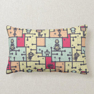 Coussin Rectangle vecteur de motif de labyrinthe de robot geek