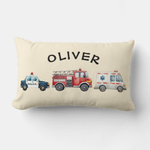Coussin Rectangle Véhicules d'urgence à l'aquarelle mignons