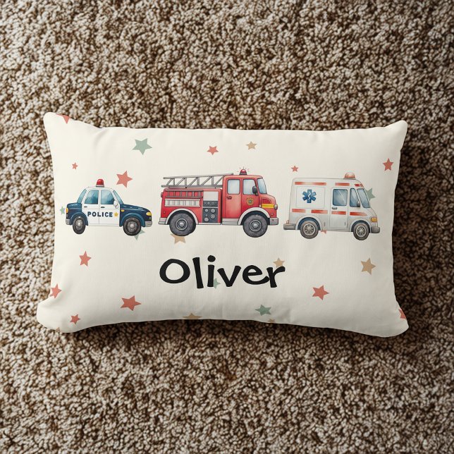 Coussin Rectangle Véhicules d'urgence à l'aquarelle mignons (Créateur téléchargé)