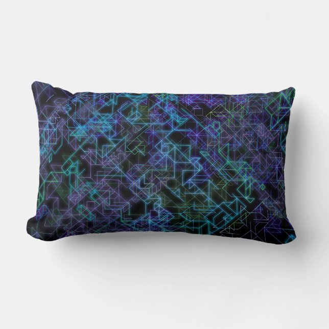 Coussin Rectangle veines cybernétiques, en bleu et vert : (Recto)