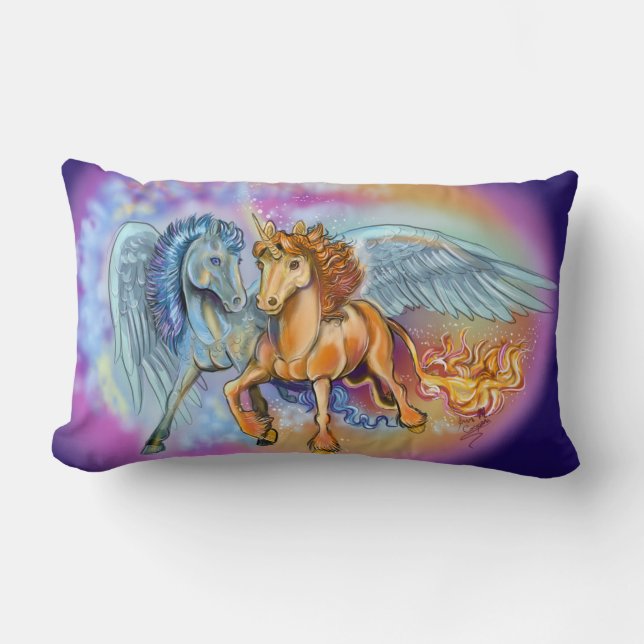 Coussin Rectangle Vent et flamme, Pegasus et Unicorne (Recto)