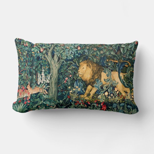 Coussin Rectangle VERDURE, ANIMAUX FORESTIERS Lion et lièvres (Recto)