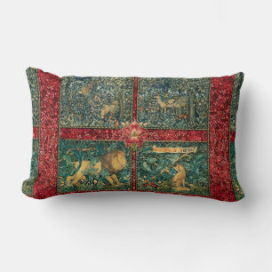 COUSSIN RECTANGLE VERDURE, ANIMAUX FORESTIERS, LION, FOX, PHÉASANT,