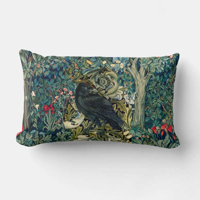COUSSIN RECTANGLE VERDURE, ANIMAUX FORESTIERS, RAVÉS EN FLORAL VERT (Recto)