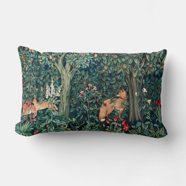 Coussin Rectangle VERDURE, Hares d'ANIMAUX FORESTIERS, Renard, Flora (Recto)