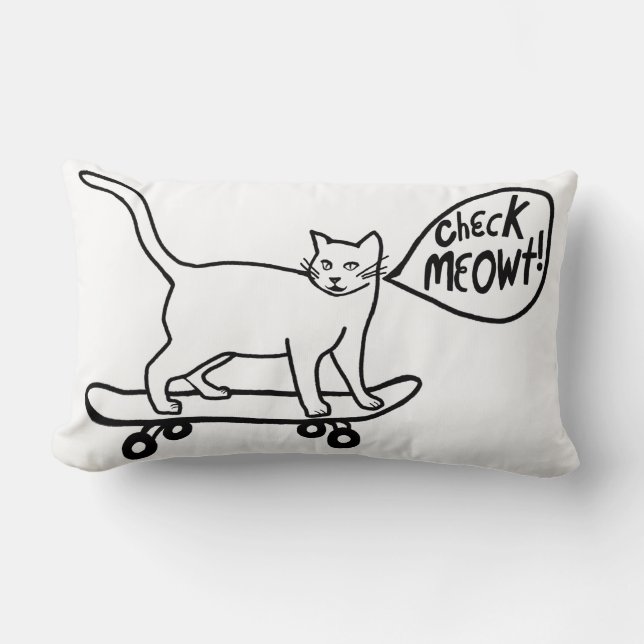Coussin Rectangle Vérifier Meowt Punny Skateboard Chat noir blanc (Recto)