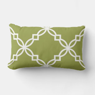 Coussin Rectangle Vert Avocat Blanc Grand Motif Quatrefeuilles Fanta