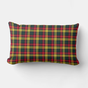 Coussin Rectangle Vert de Buchanan de clan, jaune, et tartan rouge