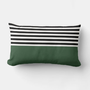 Coussin Rectangle Vert émeraude foncé avec bandes noires et blanches