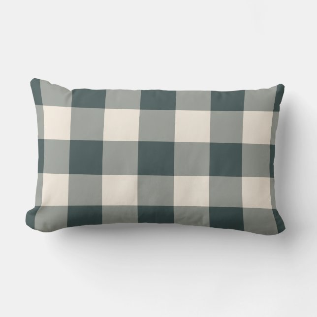 Coussin Rectangle Vert foncé motif gingham à carreaux écossais blanc (Recto)
