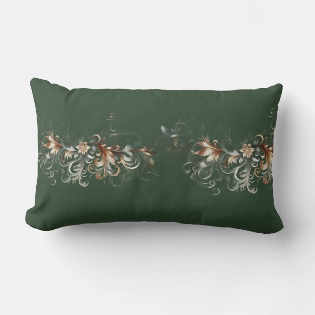 Coussin Rectangle Vert forêt et Or élégant (Recto)
