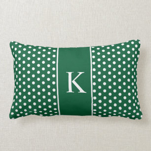 Coussin Rectangle Vert forêt mignon du monogramme   de pois