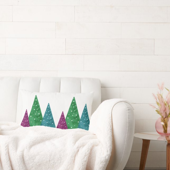 Coussin Rectangle Vert Magenta Turquoise Aquarelle Arbres Motif (Canapé)